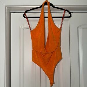 Girls Orange Halter One-Piece Swimsuit